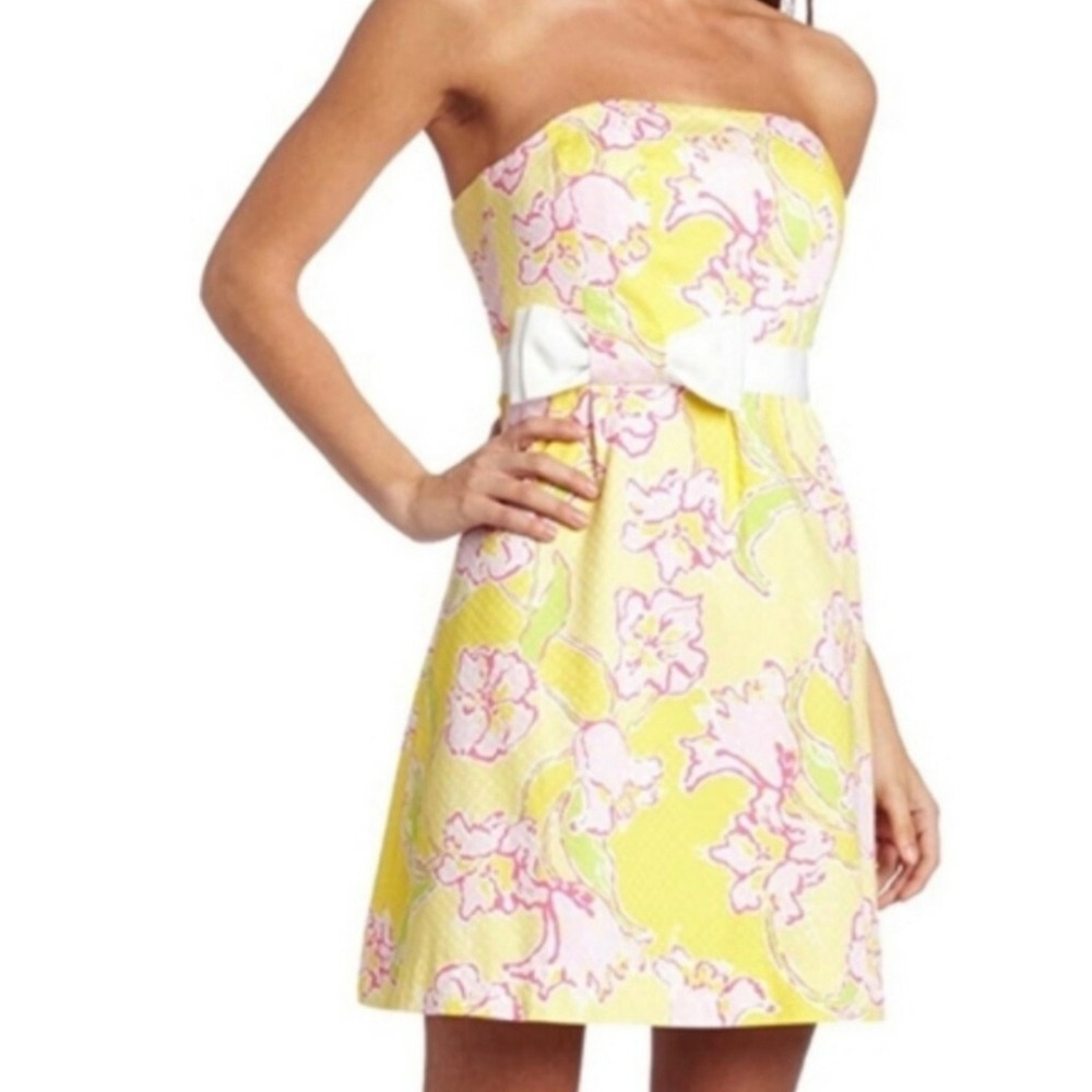 Lilly Pulitzer Amberly strapless mini dress  yellow Starfruit Day Lilly floral 2